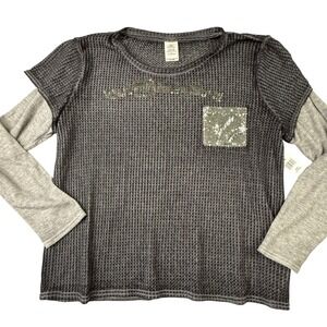 Walt Disney‎ World Womens Faux Layered Thermal Top Size XXL 2XL Sequin Gray